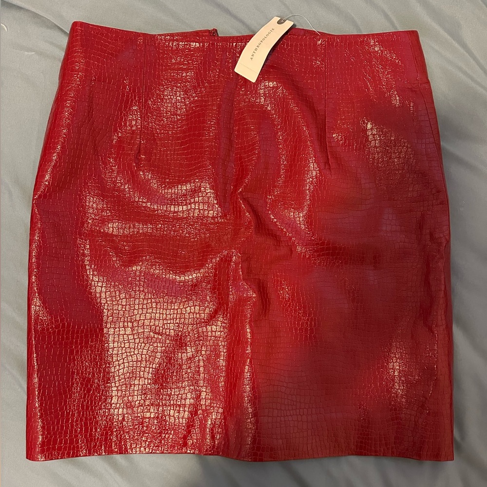 Red faux leather anthropologie skirt